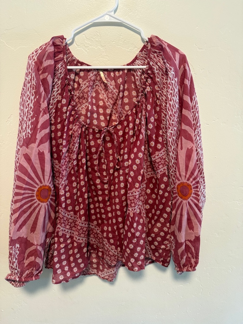 Free People Maroon and Light Pink Floral Boho Tunic